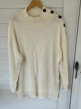 Anthropologie Mock Neck Cream Tunic Sweater